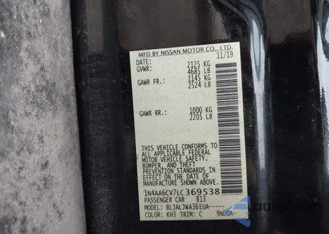 2020 Nissan Maxima Sv Xtronic Cvt из США, поврежденный, VIN 1N4AA6CV7LC369538